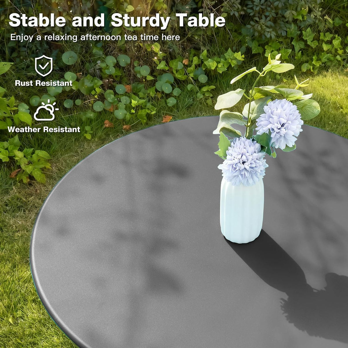 3 Pieces Outdoor Bistro Set, Patio Table and Chairs Set,Grey