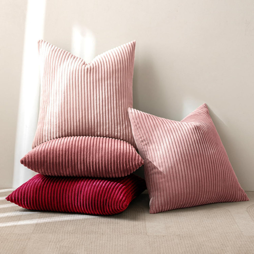 MIULEE Soft Corduroy Decorative Throw Pillow Covers Pink Series 18x18