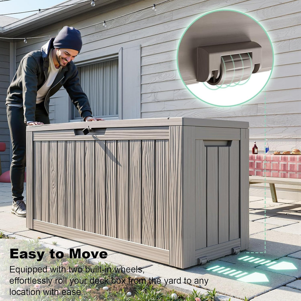 150 Gallon Lockable Resin Deck Box, Waterproof Outdoor Storage Container for ...