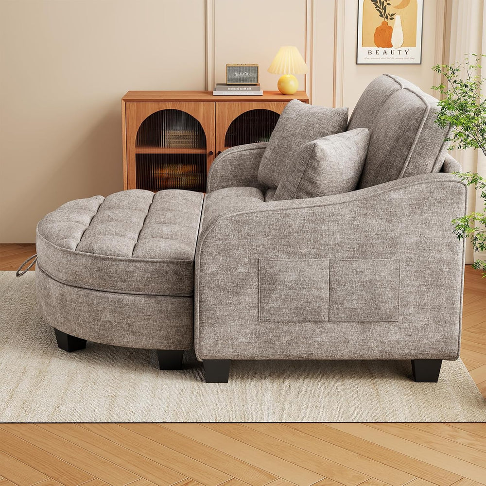Oversized Chaise Lounge Chair Indoor with Curved Ottoman, Brown