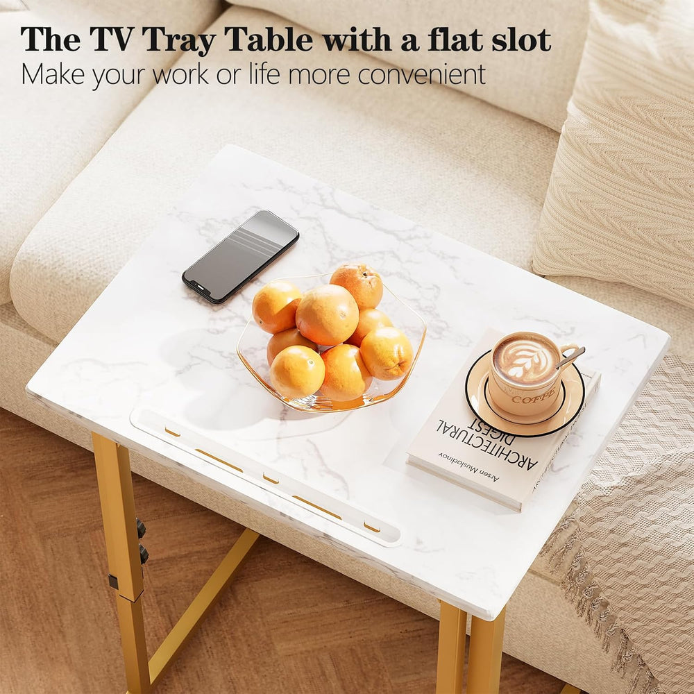 Folding tv Tray Dinner Snack Table,6 Height Adjustable Slide Under Couch Side...