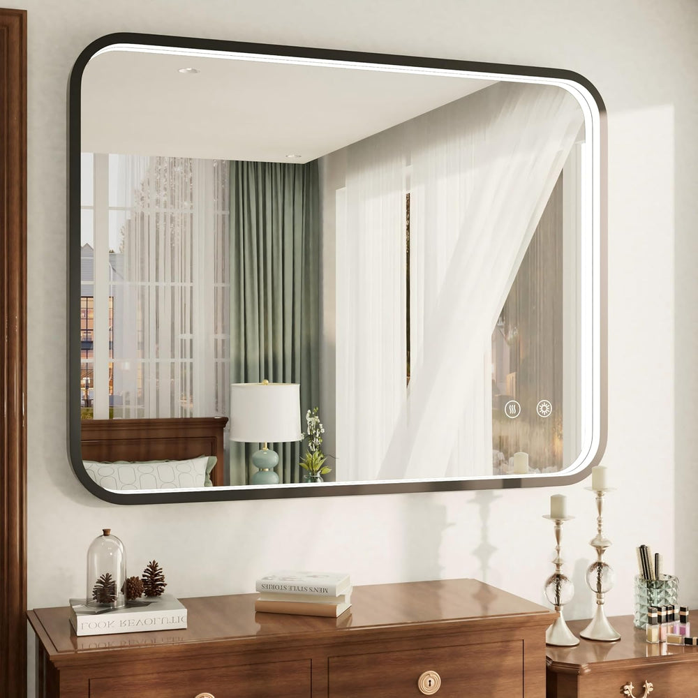 40"x30" Black LED Bathroom Mirror with Lights, 3000K/4500K/6000K