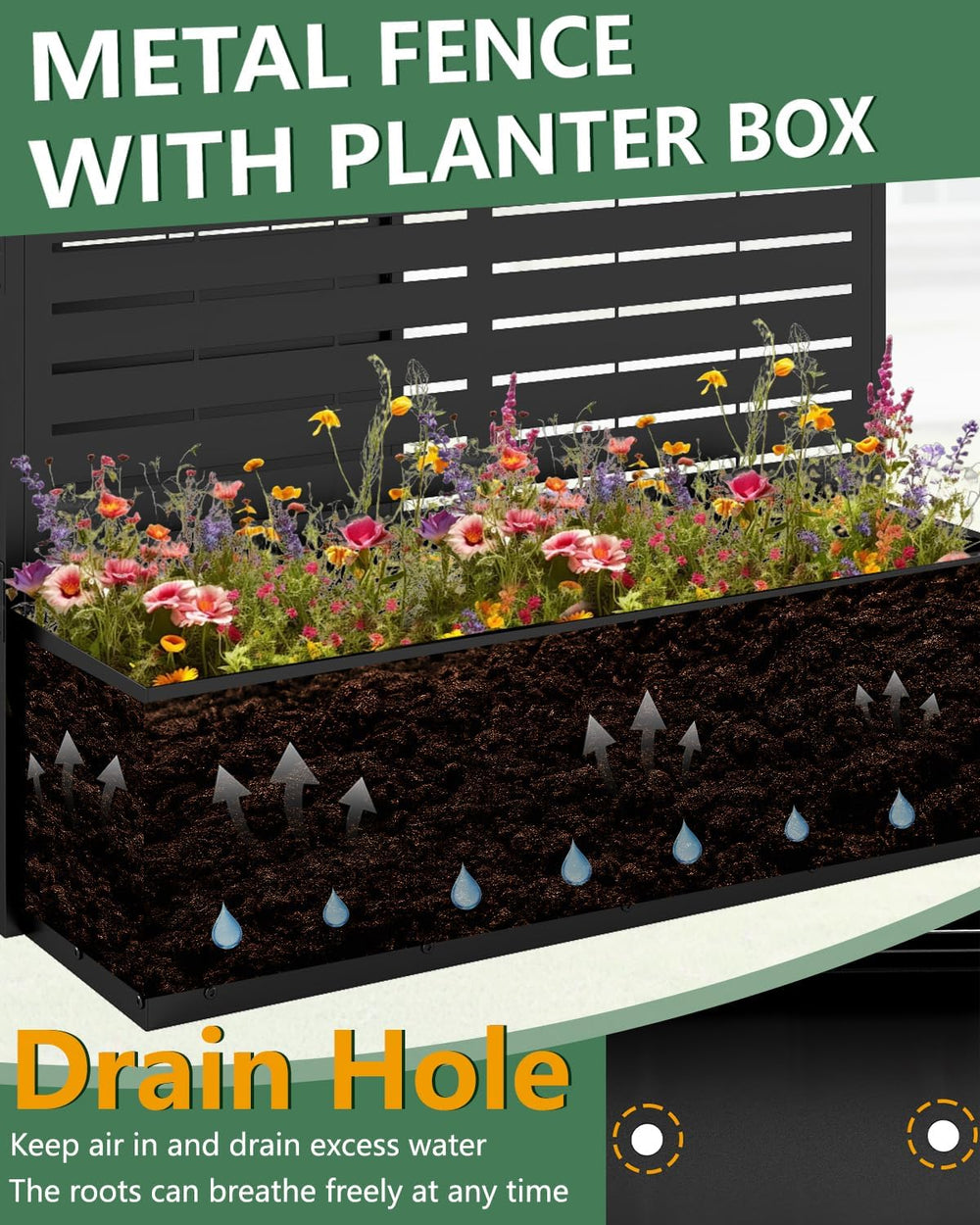 FOOWIN Air Conditioner Fence, 3 Panels Metal Privacy Screen with Planter Box,...