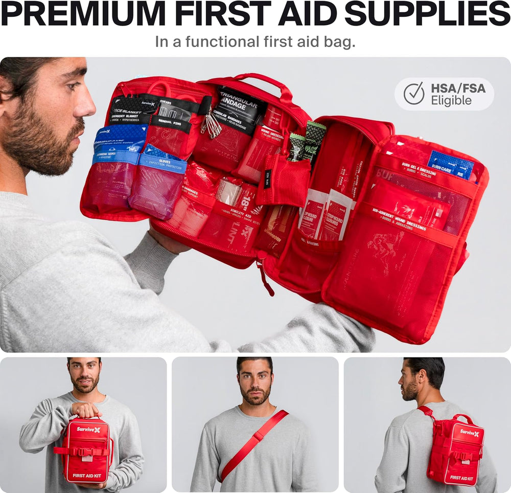 SurviveX Large Pro First Aid Kit, Emergency Kit for 5-6 People