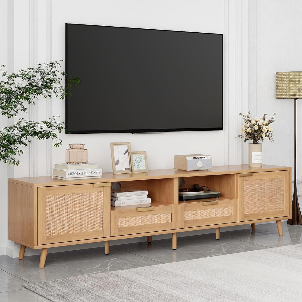 LUMISOL Rattan TV Stand for 85''+ TV, Mid Century Modern Entertainmen...
