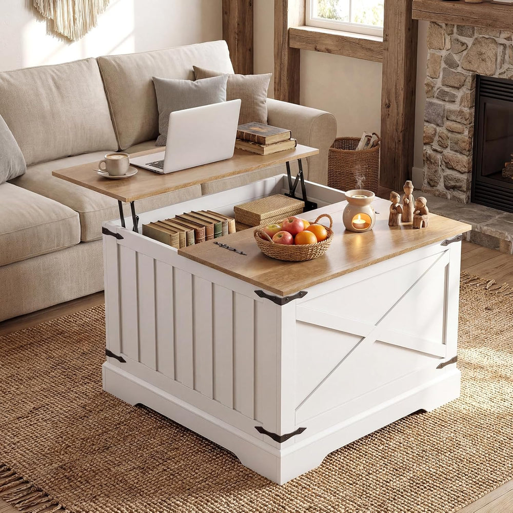 GIANTEX Farmhouse Lift Top Coffee Table, 31.5" Square Wood Center Table ...