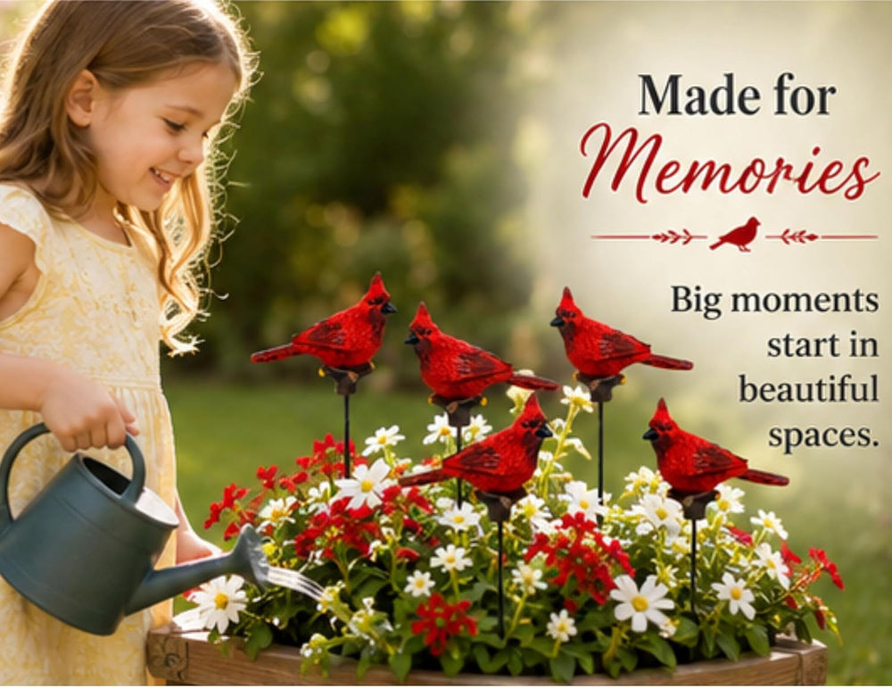 Red Cardinal Yard and Garden Stakes Set of 12, Decorative Cardinal Bird Plant...