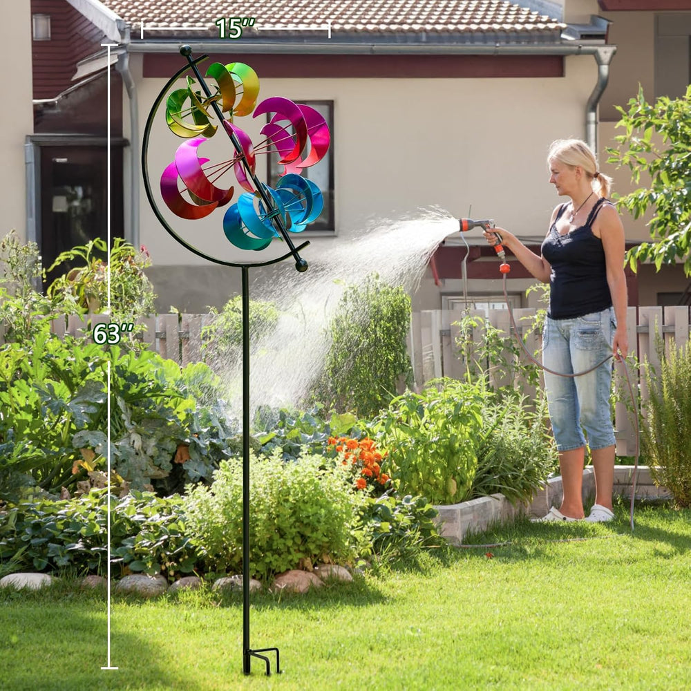 Large Metal Wind Spinner for Garden and Yard – 63 Inch Kinetic Outdoor Sculpt...