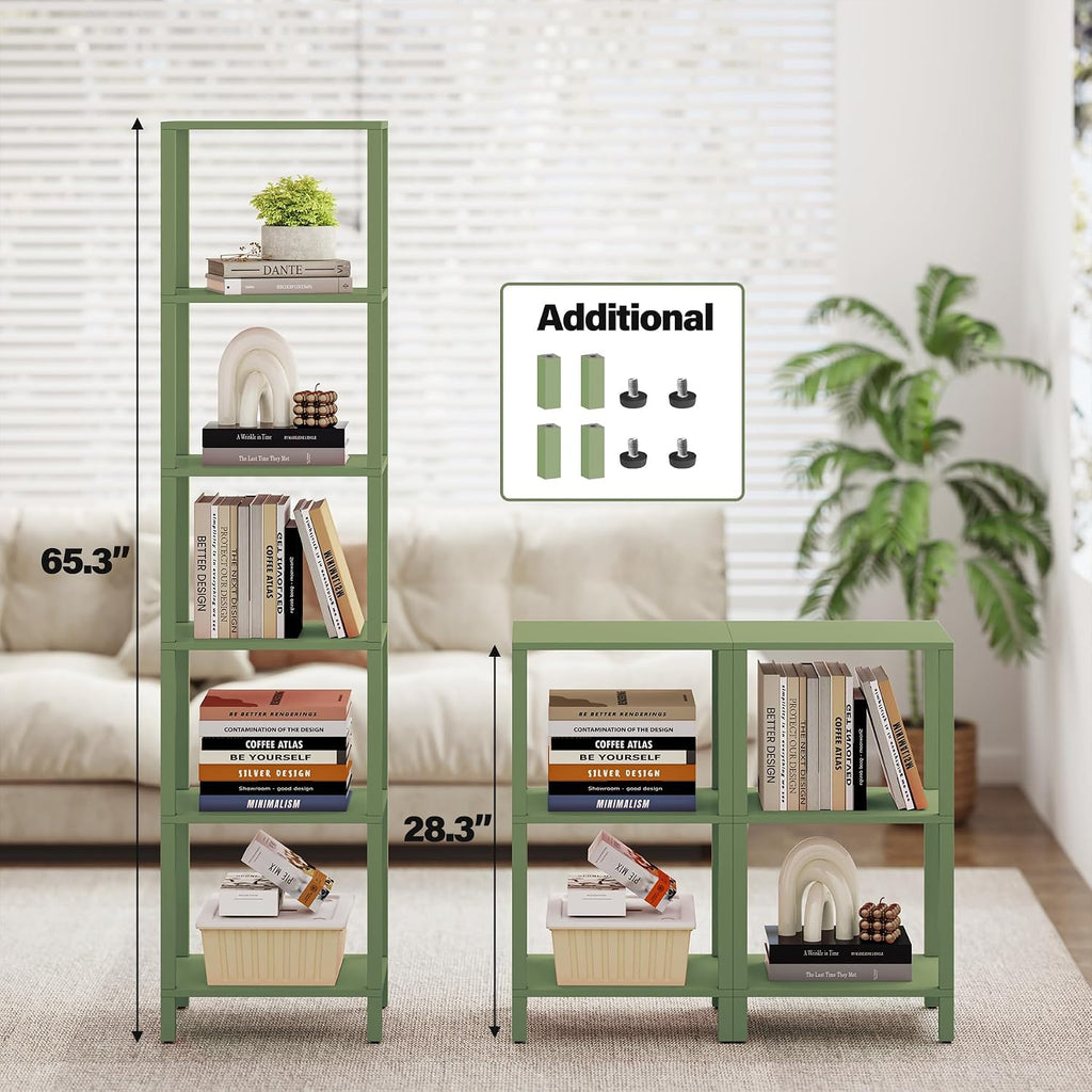 tutotak bookshelf, 6-tier tall narrow book shelf for, side view