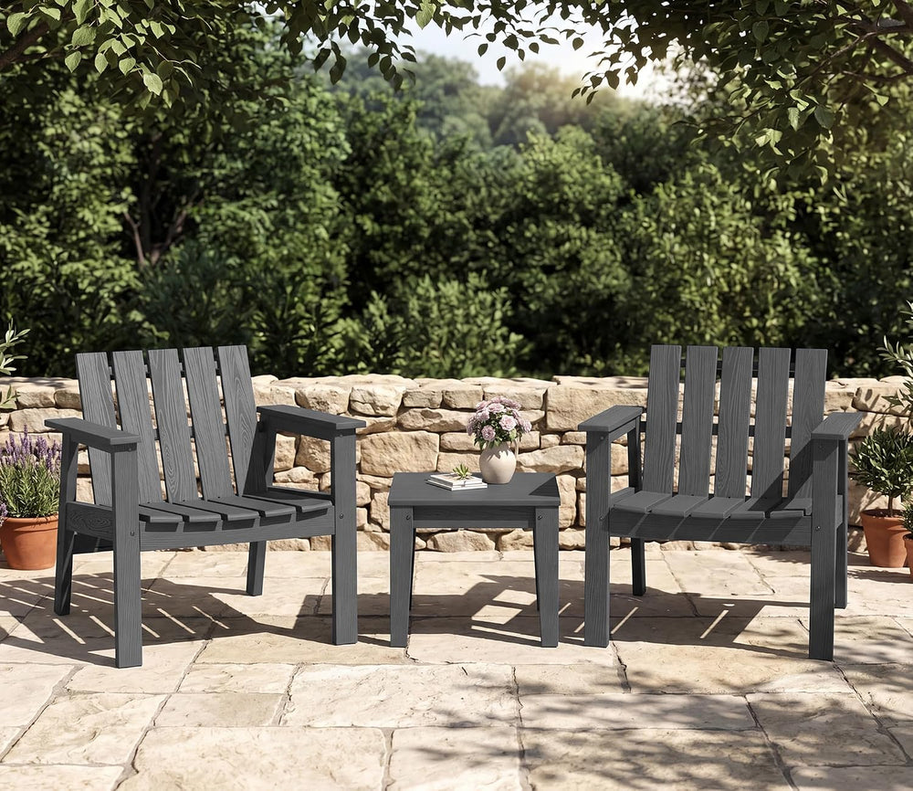 SERWALL Low Back Bistro Set-utdoor Adirondack Chairs and Side Table-Gray