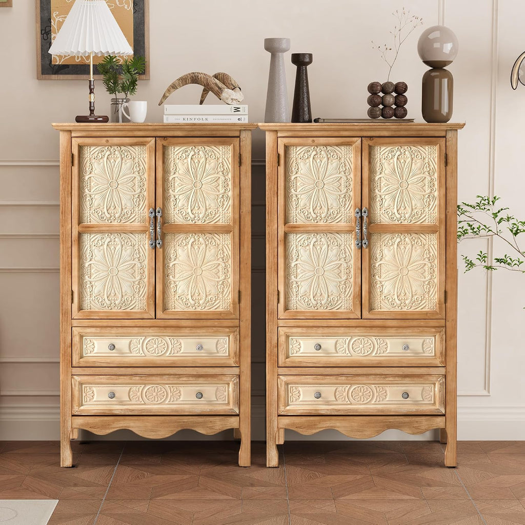 RoyalCraft 48" Tall Accent Cabinet with 2 Drawers, Vintage Storage Cabinet
