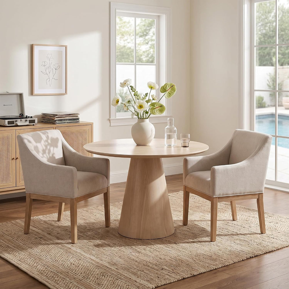 COLAMY Modern Upholstered Fabric Dining Armchair, Set of 2, Beige - Solid Rub...