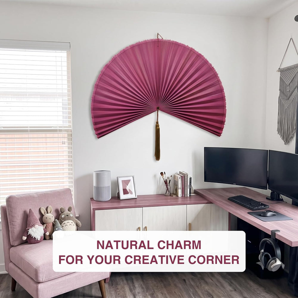 SUCHUBU Pink Bamboo Wall Fan Decor 47 Inch, Large Japanese Fan Wall Art for A...