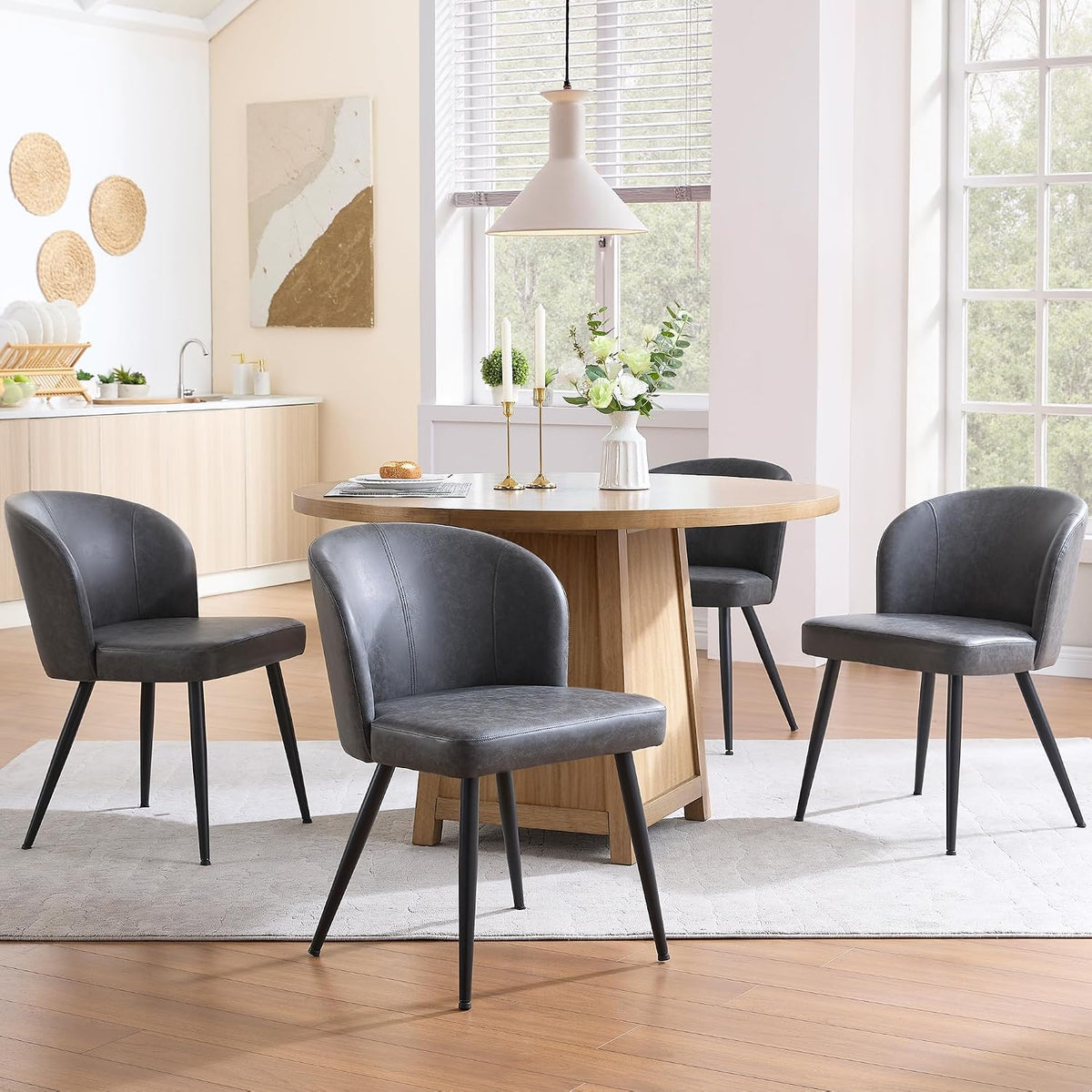 Susalt Upholstered Faux Leather Dining Chairs Set of 4, Grey