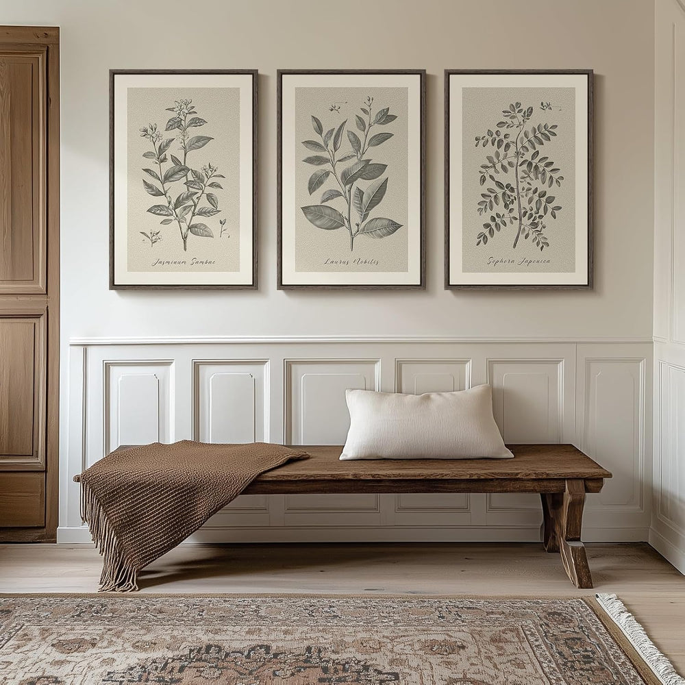 Large Framed 3 Piece Vintage Botanical Wall Art for Living Room, 20x30 In