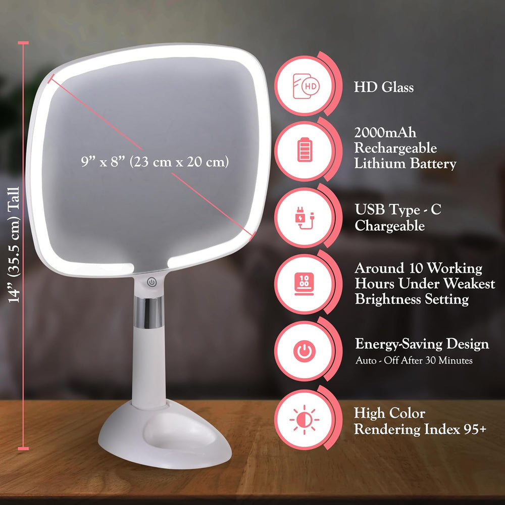 MIRRORVANA Lighted Handheld Mirror with Detachable Stand, 9" x 13" ...