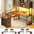 SEDETA Reversible Farmhouse L Shaped Office Desk with Drawer, Hutch