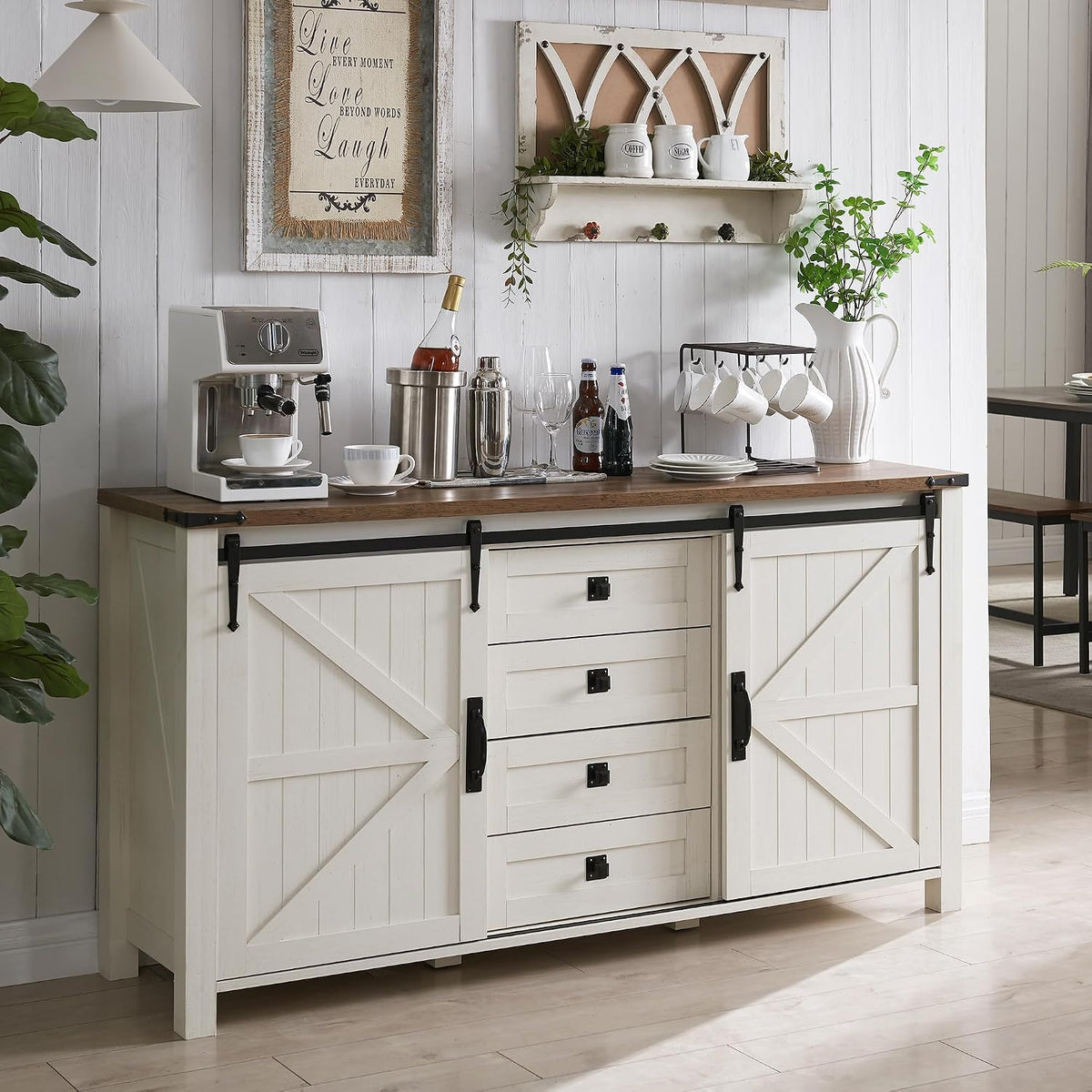 T4TREAM 60" Wide Farmhouse Sideboard Buffet Cabinet, Antique White