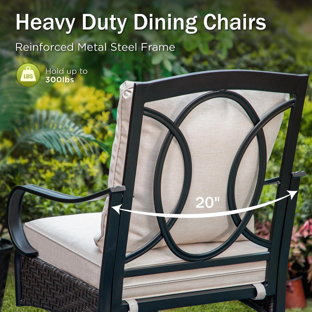 PHI VILLA 9pc Outdoor Dining Set, 83" Rectangular Table, Wicker Chairs