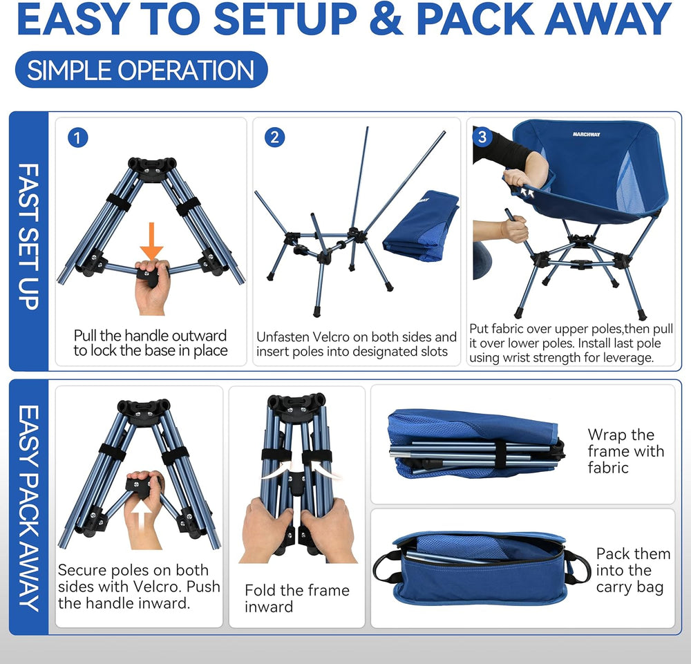 MARCHWAY Lightweight Folding Camping Chair, Compact Stable, Holds 330 lbs