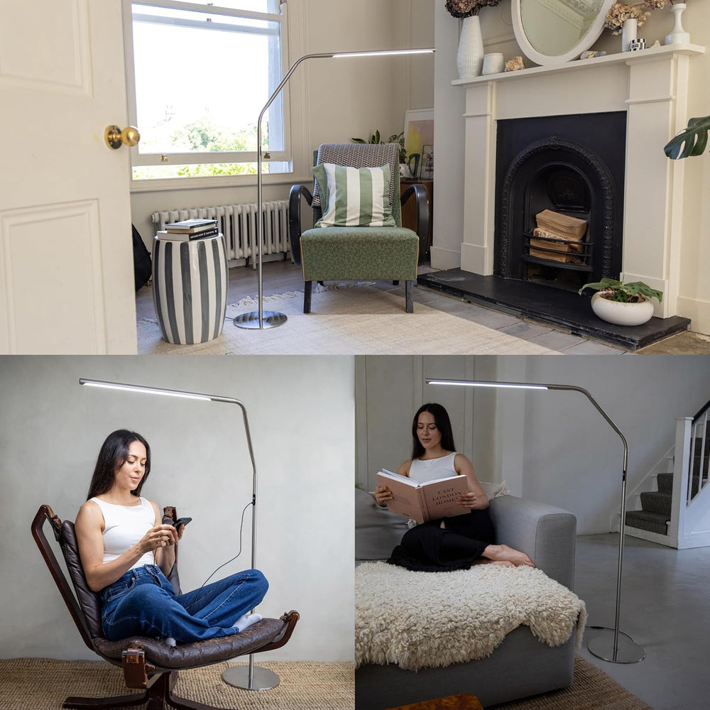 daylight Slimline 4 LED Floor Lamp, 6000K, Flexible Design, Brushed Steel