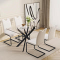 51" 5-Piece Glass Dining Table Set for 4, White&Black