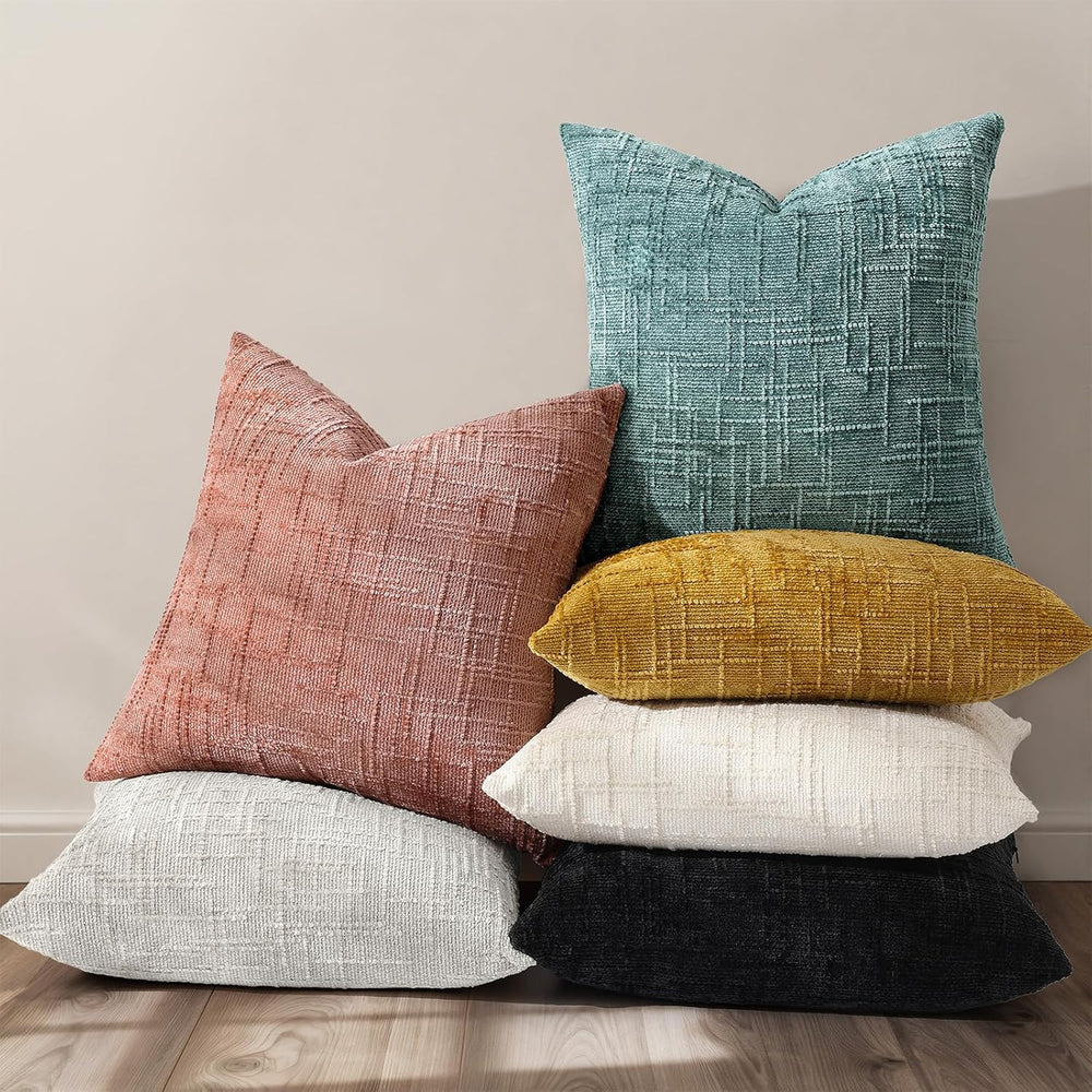 Pallene Black Textured Chenille Throw Pillow Covers 24x24 Set of 2