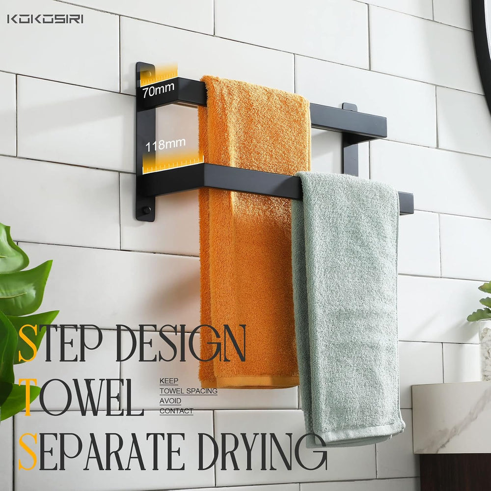 KOKOSIRI Towel Bars Black Bath Towel Holders 16 Inches Bathroom 2-Tiers Ladde...