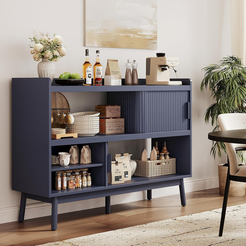 ONBRILL 51.2" Sideboard Buffet Cabinet with Outlet & Sliding Door, Blue