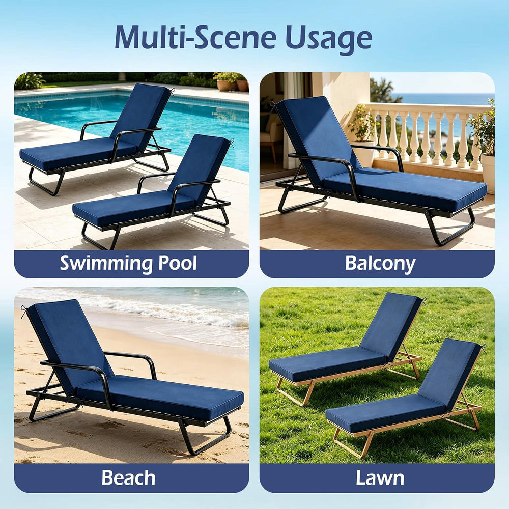 Chaise Lounge Cushions Outdoor, 72"x21"x3", Navy Blue