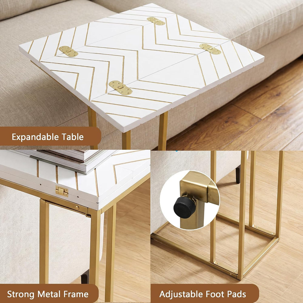 Folding C Shaped Side Table, Expandable TV Tray Table with Flip Top