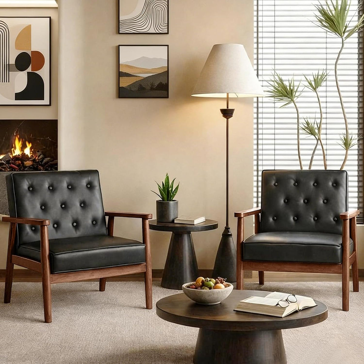 STHOUYN Waiting Room Accent Chairs, Black Leather ArmChairs, Office Guest