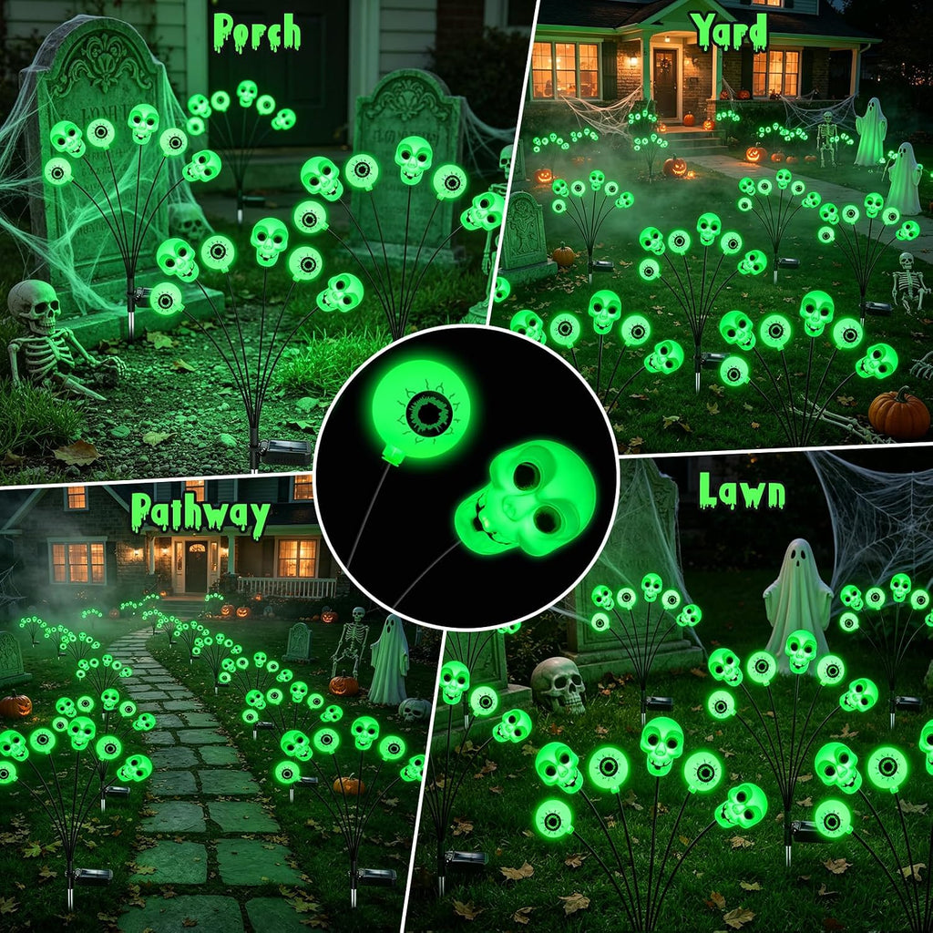 Halloween Decorations Outdoor, 4 Pack 24 LED Green Solar Scary Eyeball Lights, Waterproof Swaying Solar Firefly Light, Spooky Eyes Halloween Decor for Garden Yard Patio Lawn Pathway Party