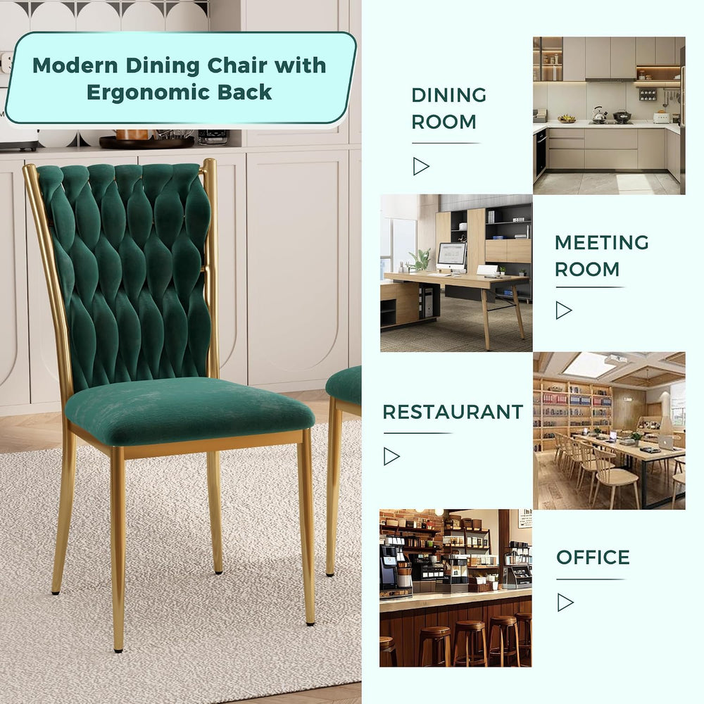 Green Velvet Dining Chairs Set of 4, Modern Upholstered Kitchen Chairs