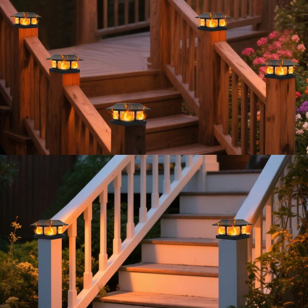 Dynaming Solar Flame Post Cap Lights Outdoor, Solar Powered Fence Post Light,...