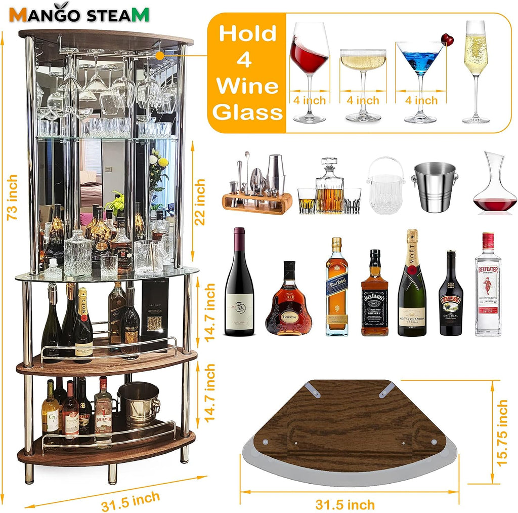 Mango Steam Contemporary Modern Home Entertainment Liquor Bar Catalina Table (Tower Bar, Clear and Brown)