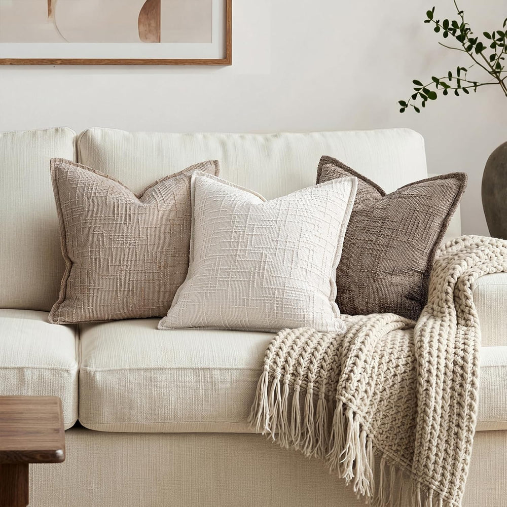 MIULEE Slubby Textured Decorative Euro Pillow Covers Cream White 22x22