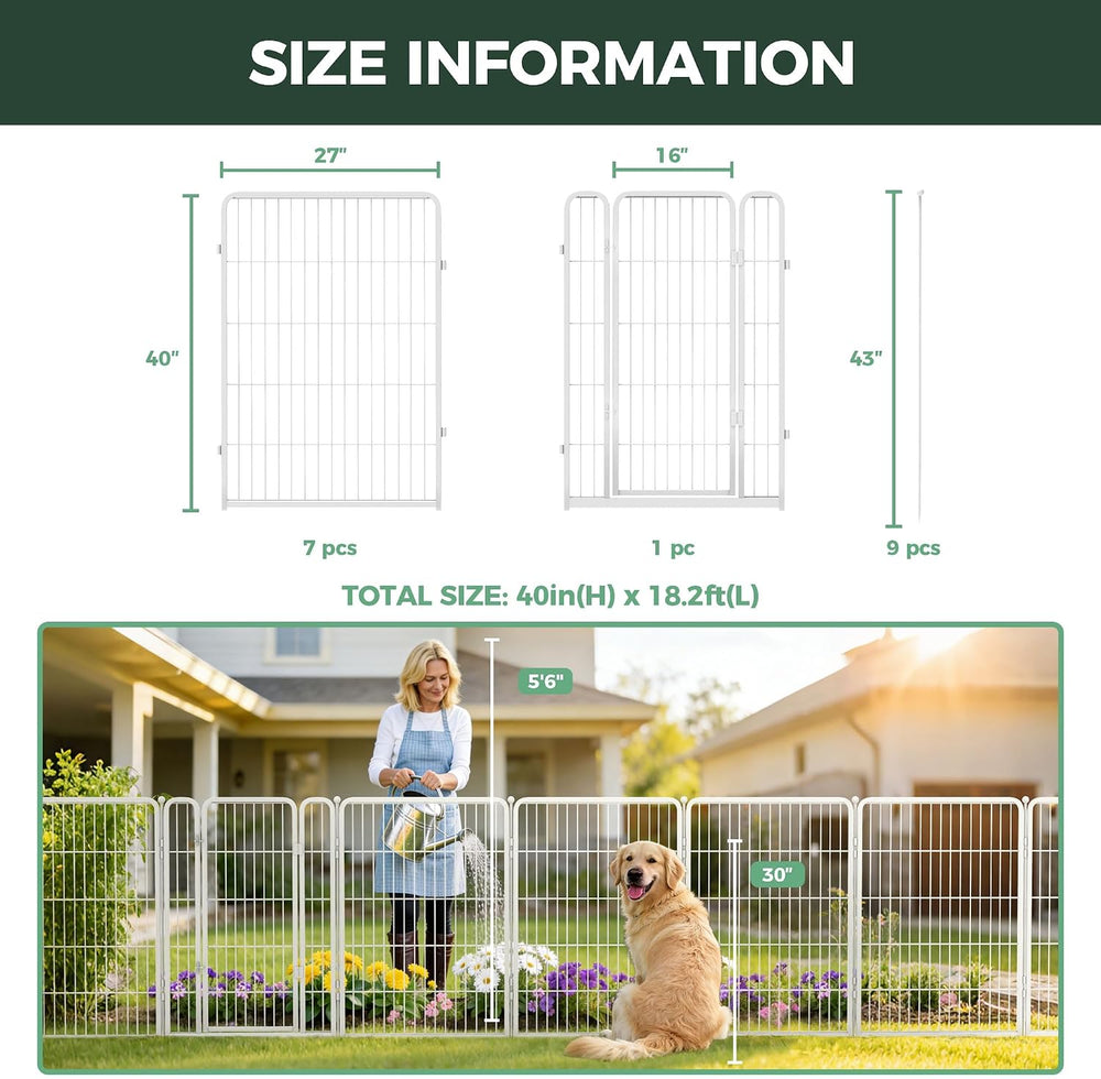 FXW No Dig Garden Fence, Outdoor for Yard, 40in(H) x 18.2ft(L), 8 Panels