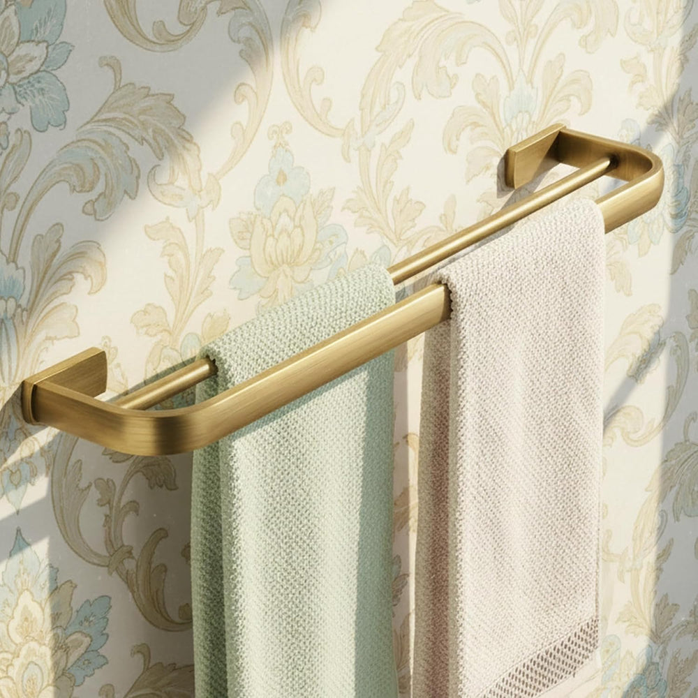 Flybath Double Towel Bar Brushed Brass Antique Wall Mount for Bathroom