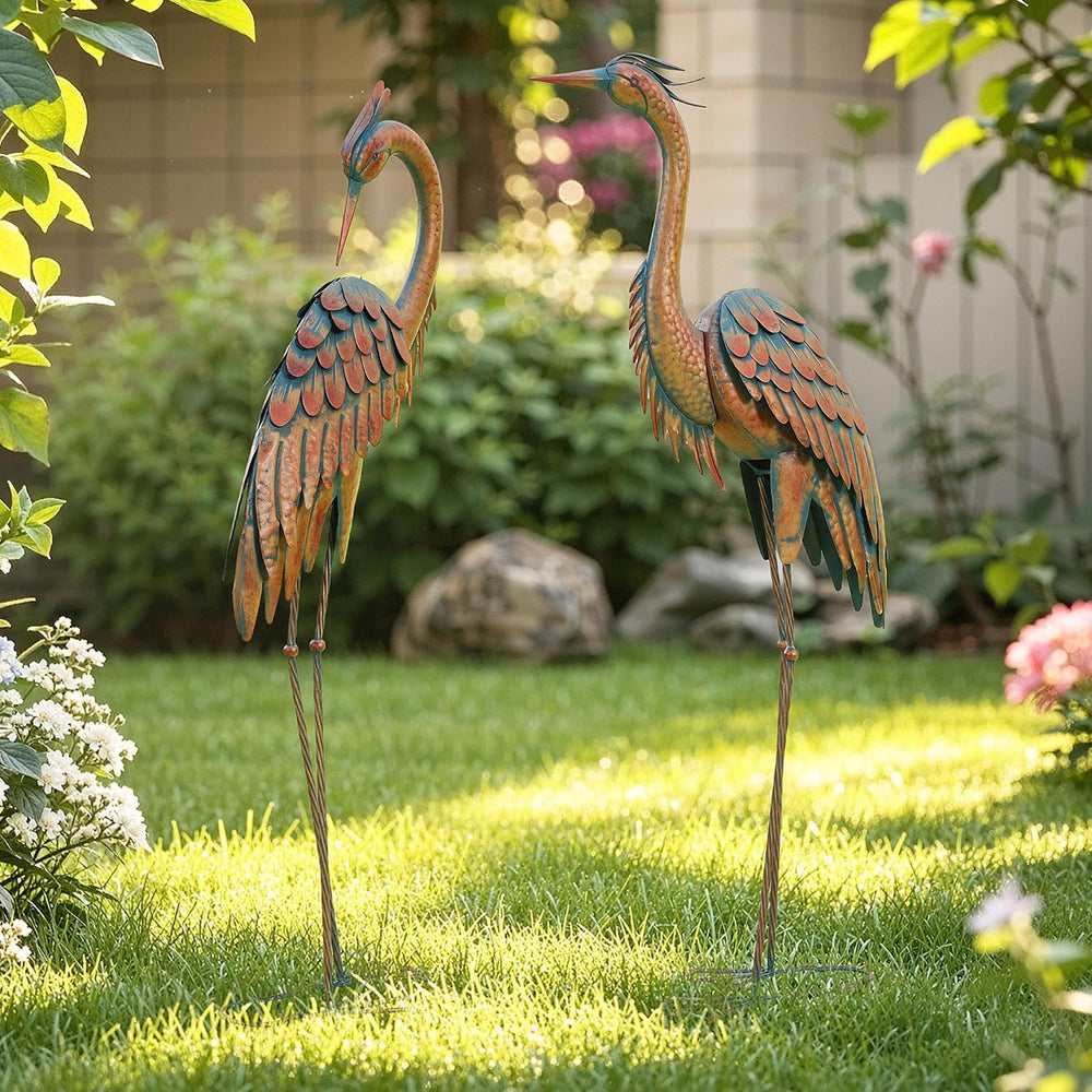 45.3" Heron Statues Outdoor,Extra-Large Metal Yard Art Set of 2