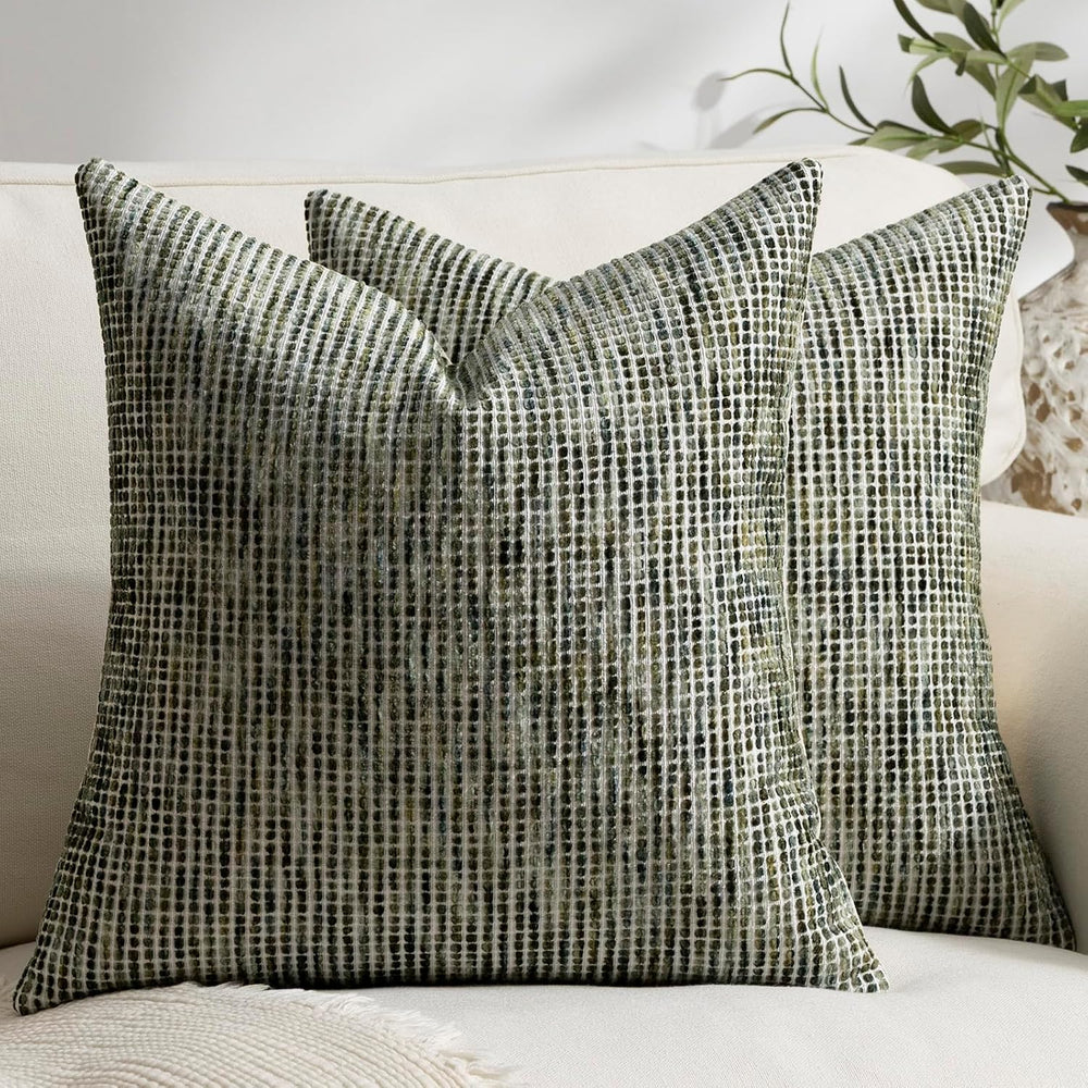 Pack of 2 Neutral Euro Sham Covers 24x24 Boho Textured Dots Stripe Chenille L...