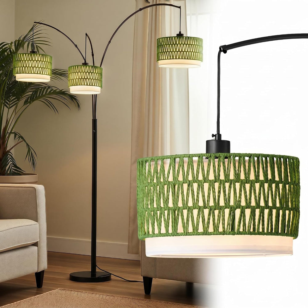 3-Light Arc Rattan Floor Lamp for Living Room,80'' Boho Tree Lamp