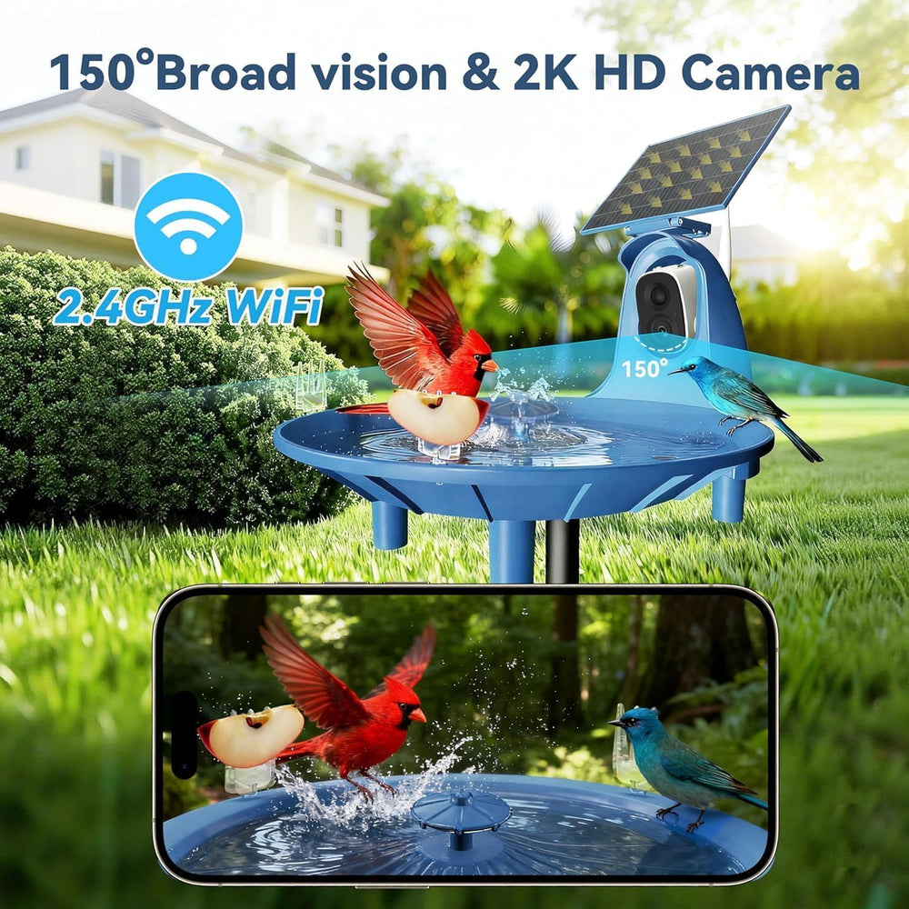 LongPlus Solar Bird Bath with 2K Camera, Solar Smart Bird Fountain Outdoor