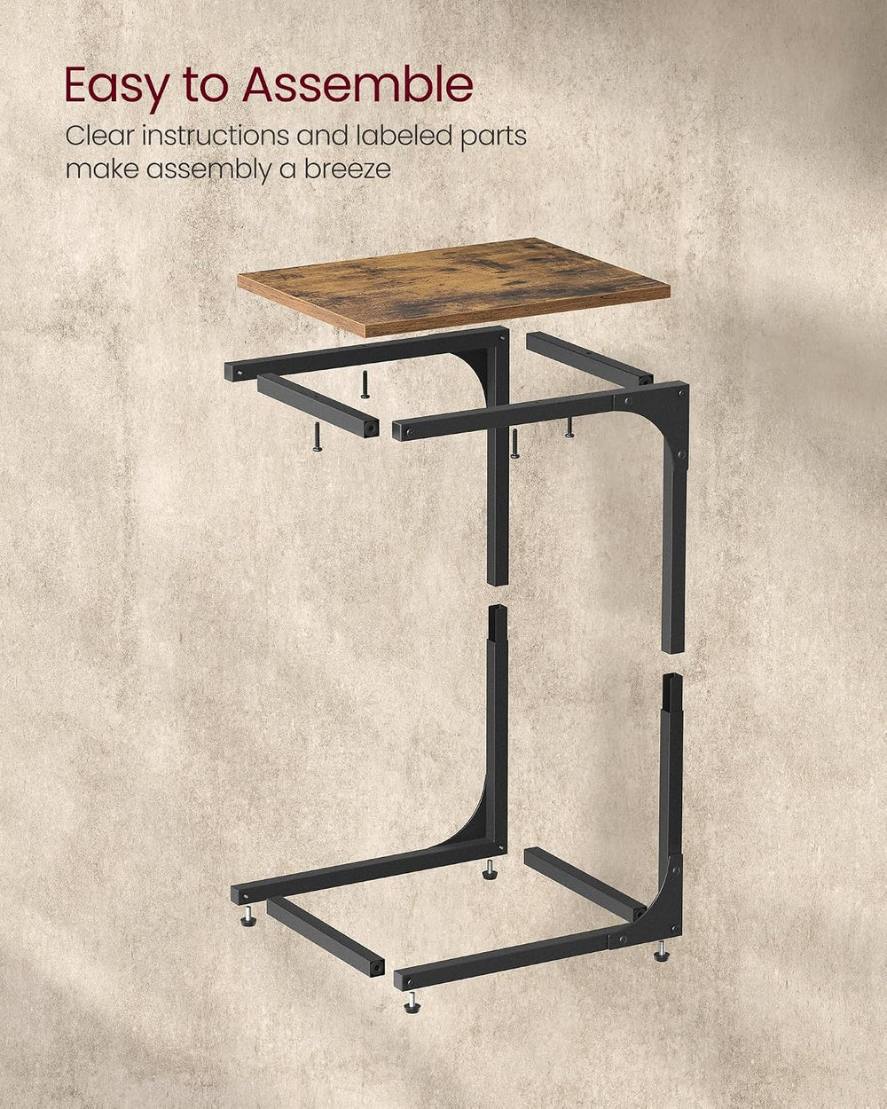 VASAGLE C-Shaped End Table, Small Sofa Side Table with Metal Frame