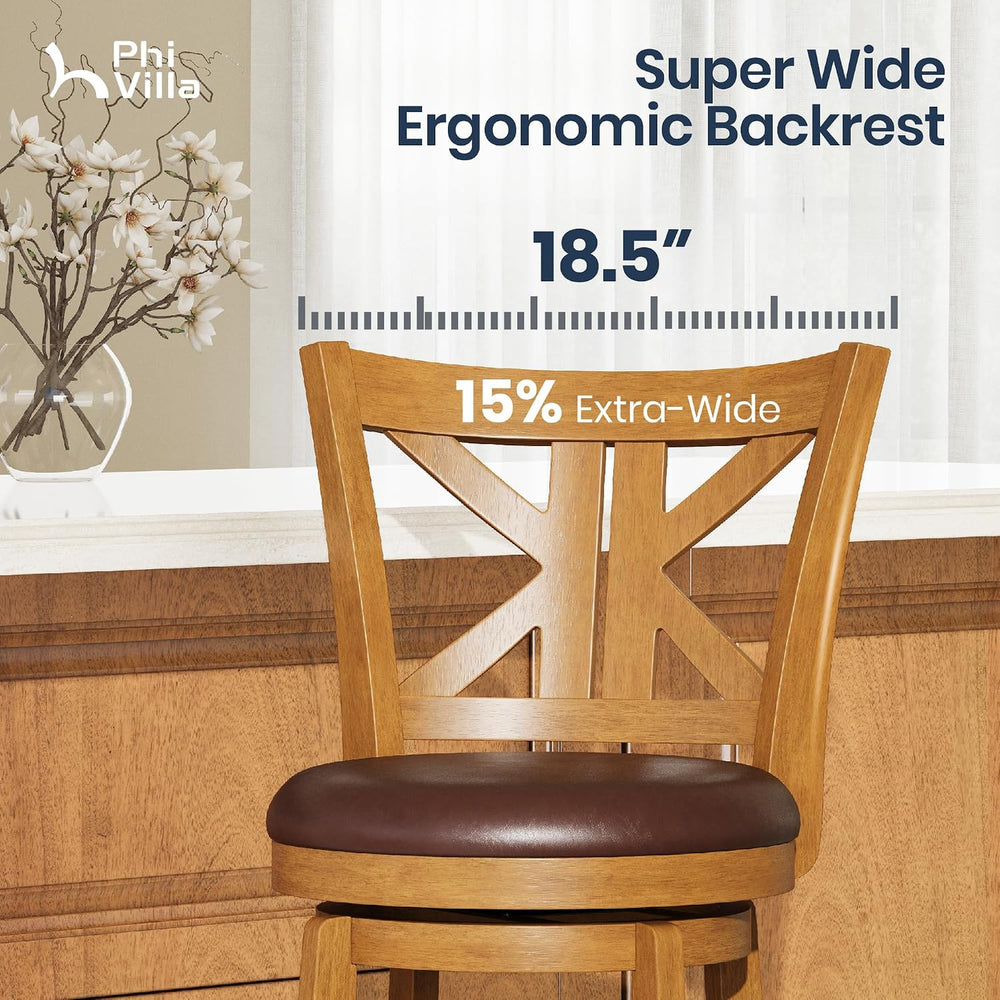 PHI VILLA Swivel Bar Stools Set of 3, 26 Inch Barstools with Backs