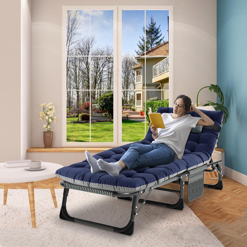 MOPHOTO Folding Lounge Chair, 5-Position Chaise Lounge with Padded Cushion