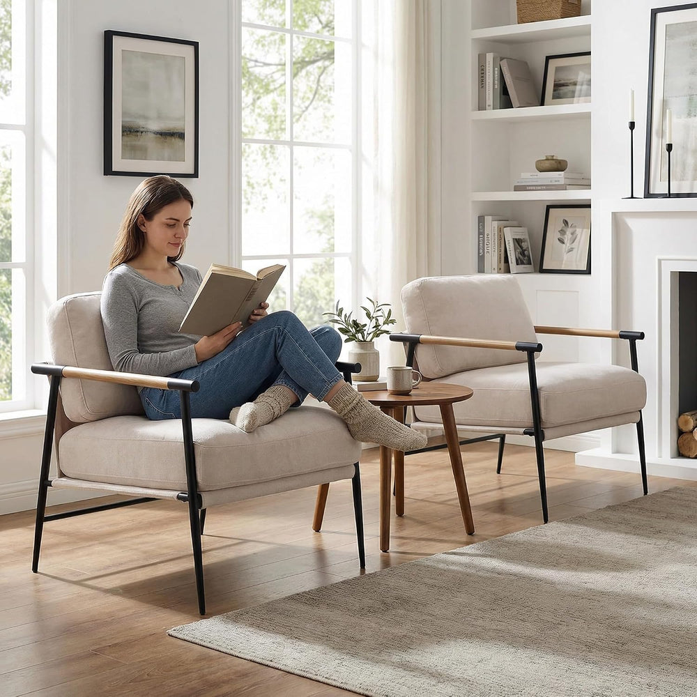 LukeAlon Beige Chenille Accent Chairs Set of 2 Modern Bedroom Chairs