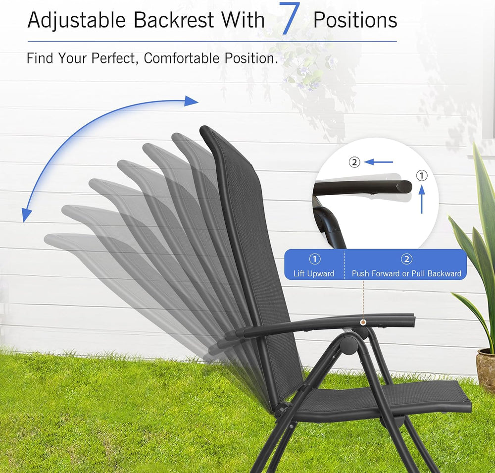 Domi Folding Patio Chairs Set of 2, Aluminium Frame Reclining Sling Lawn Chai...