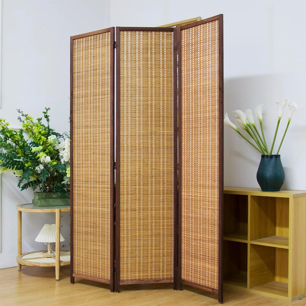 3 Panel Bamboo Room Divider Screen,5.6 FT Tall Bamboo Divider Folding Panel S...