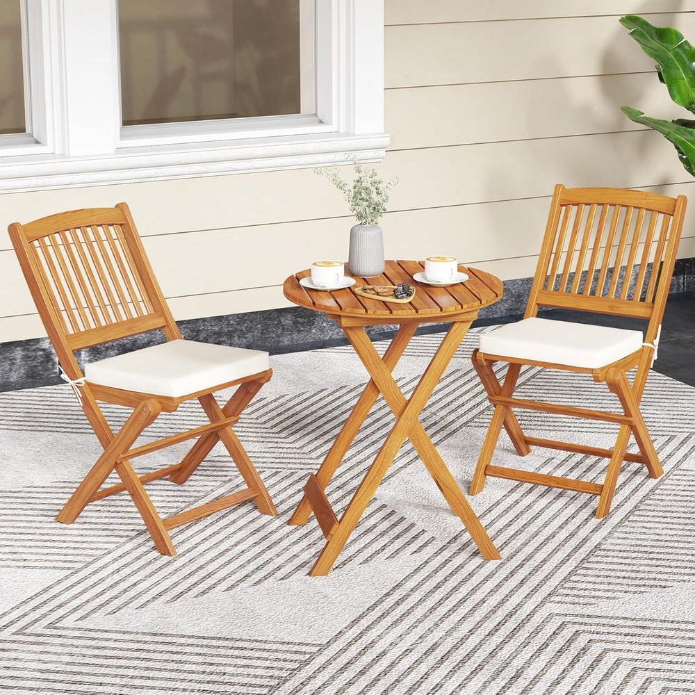 HAPPYGRILL Outdoor Folding Chairs Set of 4, Acacia Wood High-Back Chair w/Sea...